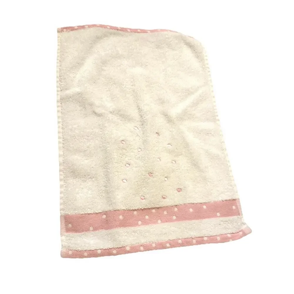 VINTAGE Casaba Hand Towels White With Pink Polka Dot SET Of 3 Made in Turkey